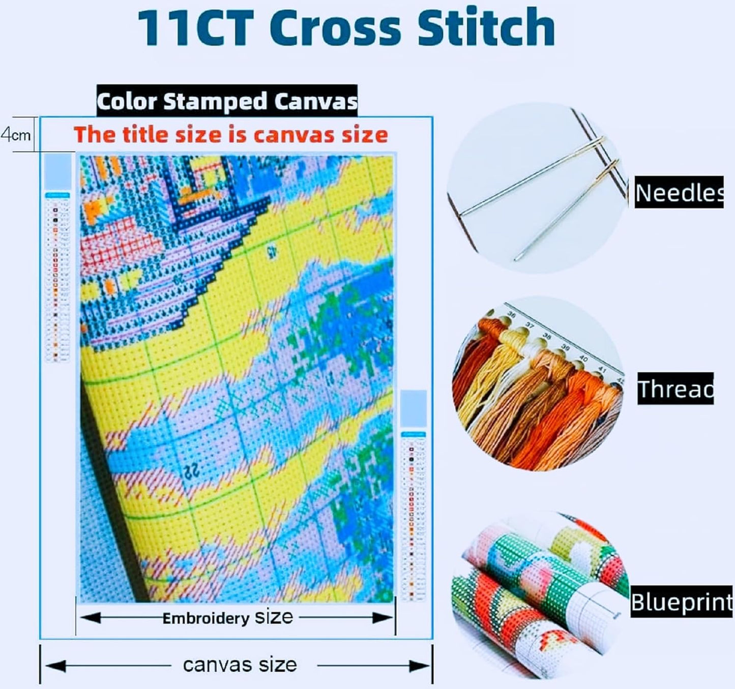 Joyhoor Stamped Cross Stitch Kits for Beginners, Needlepoint Kits for Adults, 11CT Counted Embroidery Kits-Peacock Flowers 18x18 inchs