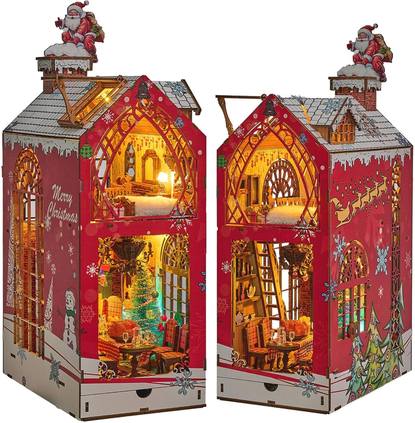 Book Nook Kit, DIY Miniature House Kit Book Nook, 3D Wooden Puzzle Bookshelf Insert Bookends DIY Model Building Kits for Adults Teens Creative (Songs of The Snowy Night)