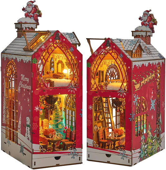 Book Nook Kit, DIY Miniature House Kit Book Nook, 3D Wooden Puzzle Bookshelf Insert Bookends DIY Model Building Kits for Adults Teens Creative (Songs of The Snowy Night)