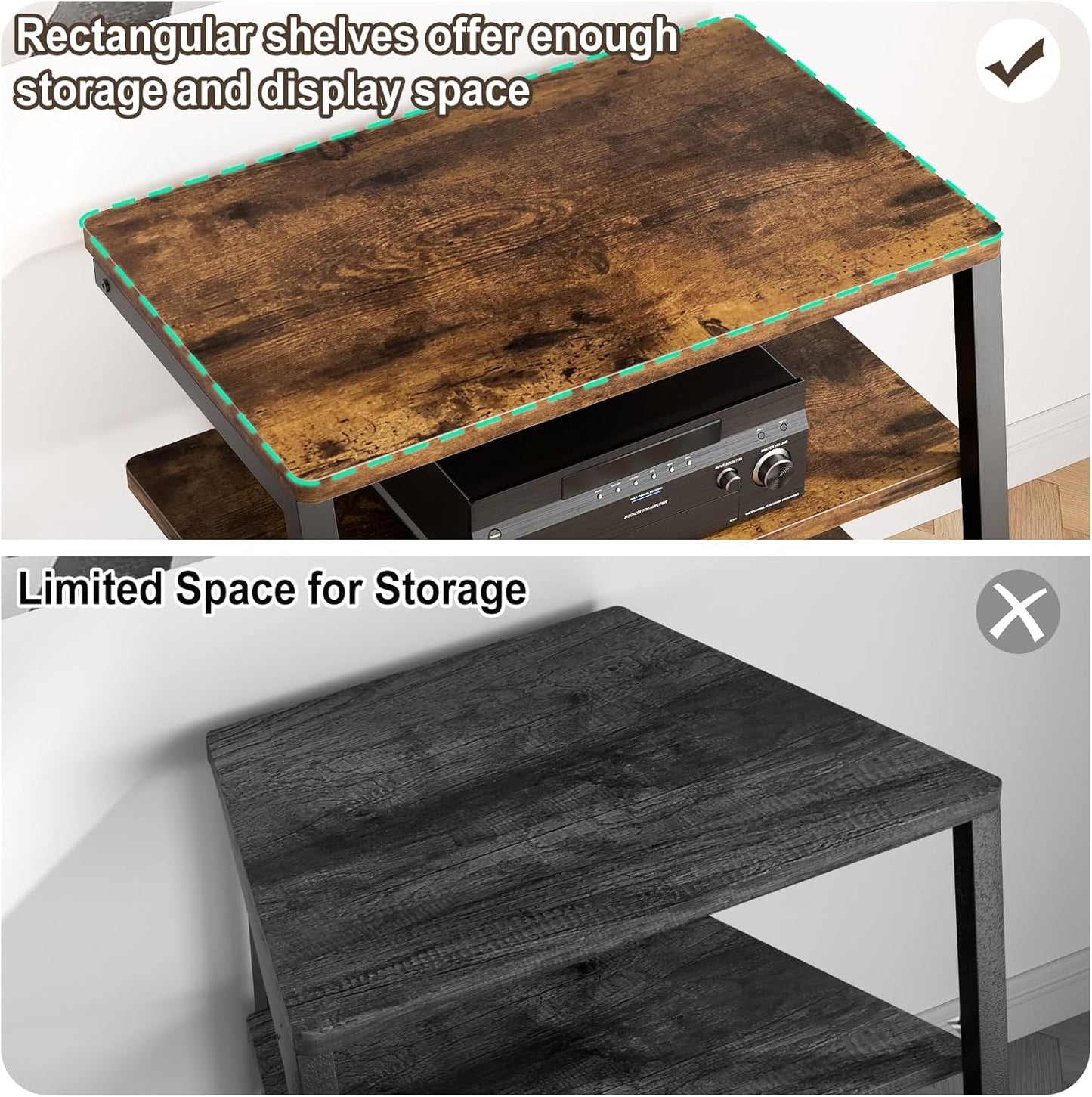 Armocity 5-Tier AV Media Stand with Power Strips, Media Console with LED Lights, Audio Tower Rack with Adjustable Shelves, Stereo Stands and Racks, 40.8'', Rustic Brown