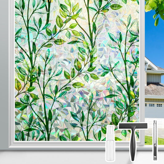 Donox Window Privacy Film, 3D Decorative Window Vinyl Decorative Stained Glass Window Film, Anti-UV Sun Blocker Heat Control for Home, 35.4 Inch x 6.5 Feet (with Installation Tool)