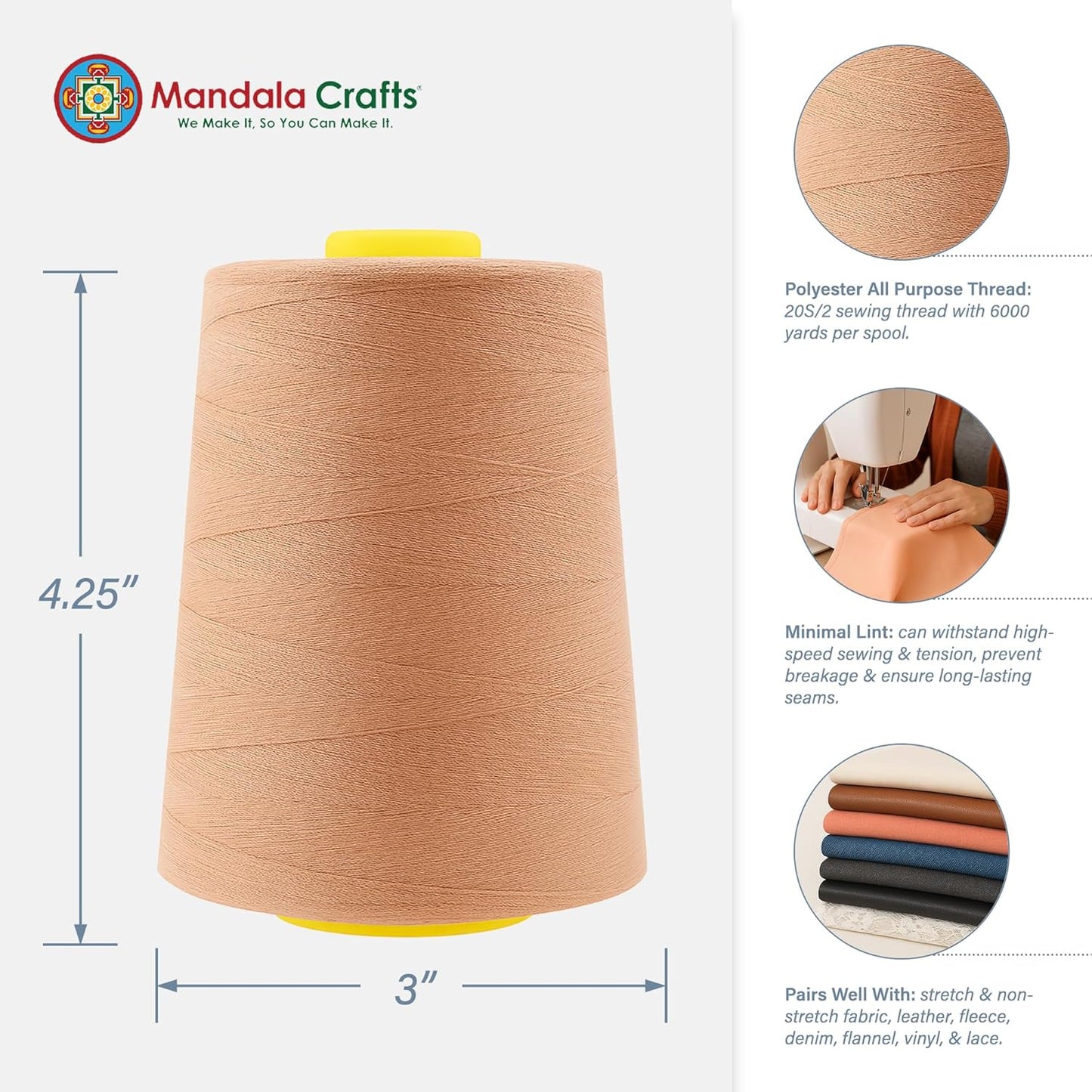 Mandala Crafts 4 Pack of Serger Threads Cones Spools - 20S/2 24000 Yards Polyester Copper Threads for Sergers Machine and Overlock Quilting Sewing Machine