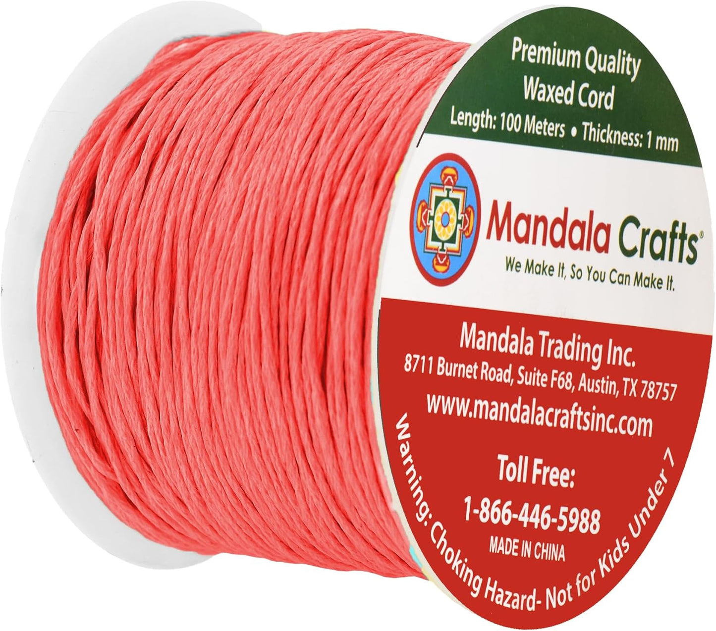 Mandala Crafts 1mm 109 Yards Coral Cotton Waxed Cord for Jewelry Making Bracelet Cord Waxed String - Beading String Thread Jewelry Cords for Necklaces String