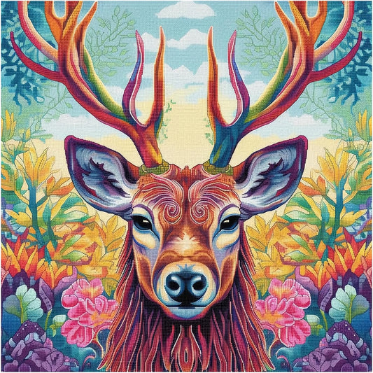 51buyoutgo 11CT Stamped Cross Stitch Kits for Adults - 16x16 in Beginner Embroidery Kit with Easy Funny Washable Animal Deer Pattern, Pre Printed Fabric, Fit for DIY Home Decor, Gifts & Stress Relief