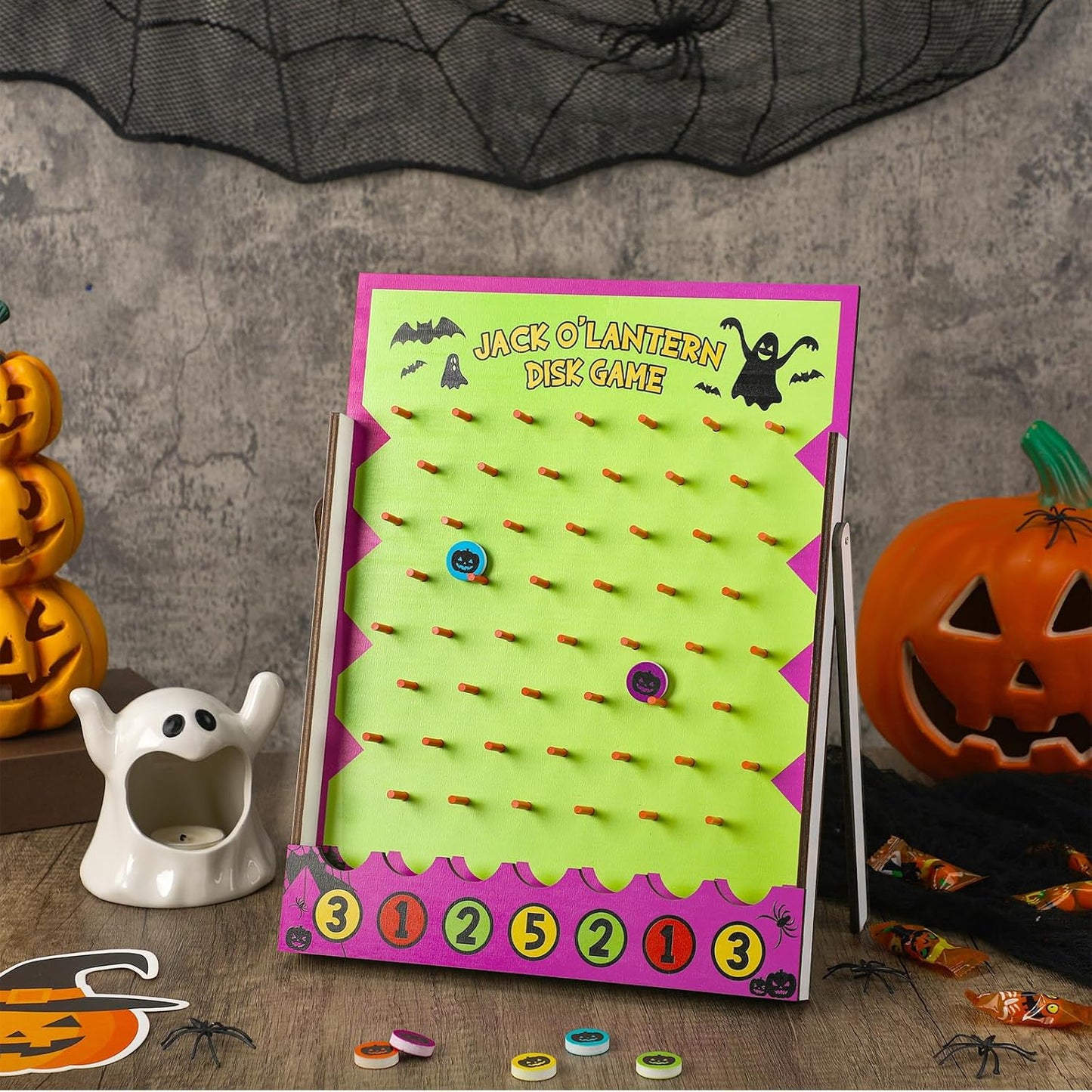 8 Pcs Halloween Carnival Disk Drop Game Jack O'Lantern Wood Desktop Disc Drop Game Halloween Party Favors for Family Tabletop Activities Birthday Party Supplies 13 x 10.2 Inches
