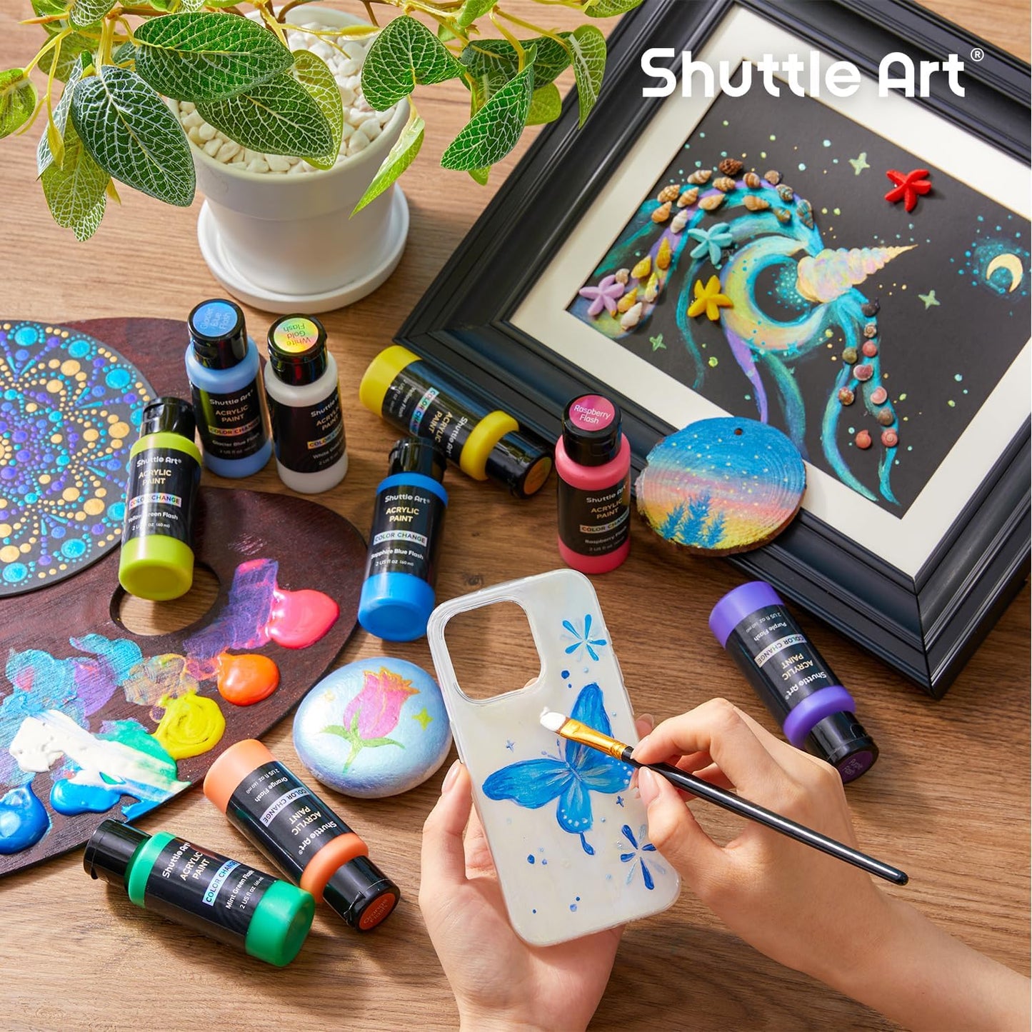 Shuttle Art Color Change Acrylic Paint, 20 Chameleon Colors Acrylic Paint, 60ml/2oz Bottles, Iridescent Colors for Artists, Beginners, Kids Painting & Crafting on Canvas, Rocks, Wood, Fabric, Ceramic