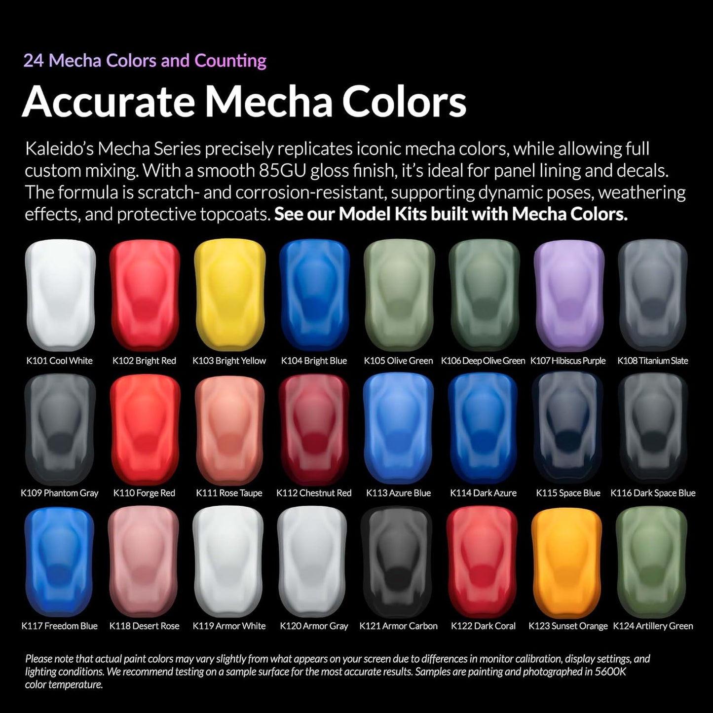 Gaahleri Kaleido Mecha 24-Color Set – Water-Based Acrylic Airbrush Paint Kit for Scale Models, Gundam, Gunpla,Mecha,Cars & Miniatures – Pre-Thinned, High Gloss, Fast-Drying, with Thinner & Cleaner