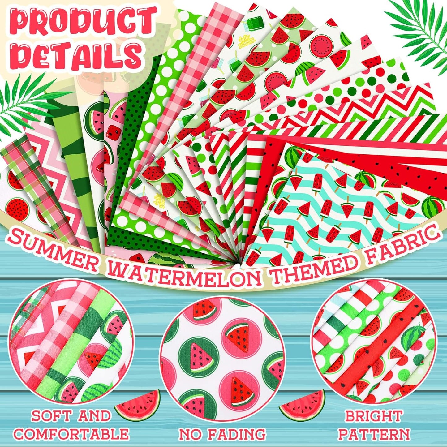 Ganeen 60 Pcs 10 x 10 Inch Quilting Fabric Squares Vintage Fat Patchwork Precut Strips Fabric Bundles for Holiday DIY Craft Sewing Quilt Material(Summer Watermelon)