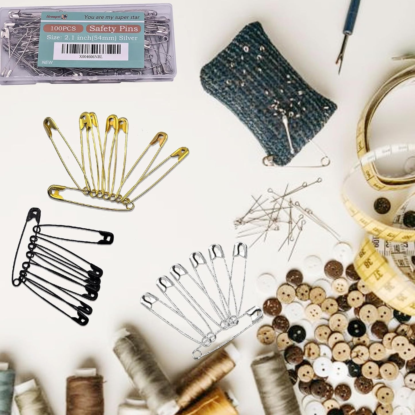 100PCS Small Safety Pins, 2.1 inch, Rust-Resistant Nickel Plated Steel, Sharp Edge for Clothes, Sewing, Arts & Craft, Decorative (Silver)