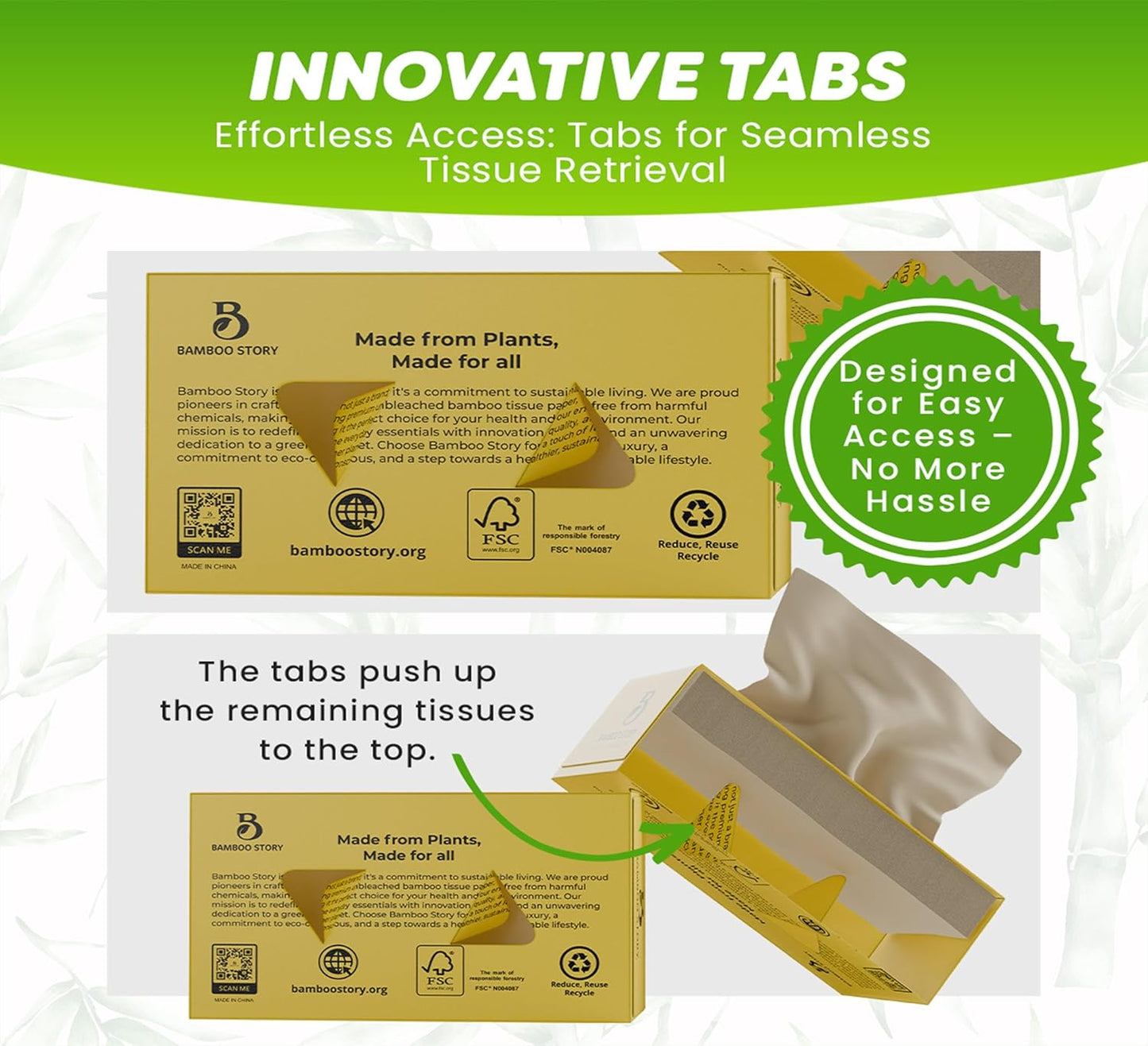 Bamboo Facial Tissues, Lotion Soft, 3-Ply Unbleached & Chemical-Free 1440 Sheets, Hypoallergenic for Sensitive Skin, FSC Certified, Plastic-Free, PFAS-Free, 100% Bamboo Tissues (12)