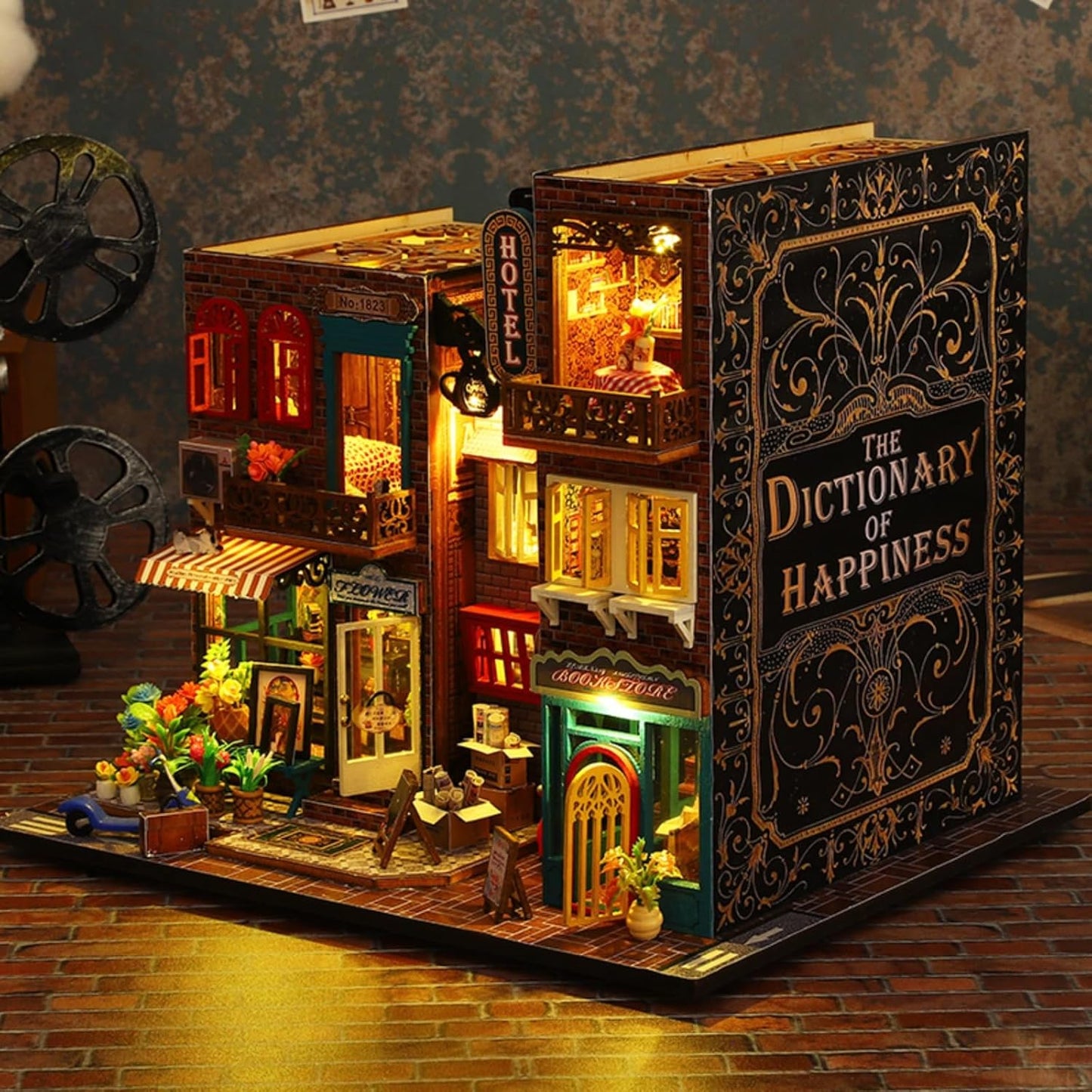 DIY Book Nook Kit - DIY Miniature Dolls House Kit with Furniture and LED Light, 3D Puzzle Wooden Art Bookends, Model Kits for Adults to Build (SCARBROUGH)