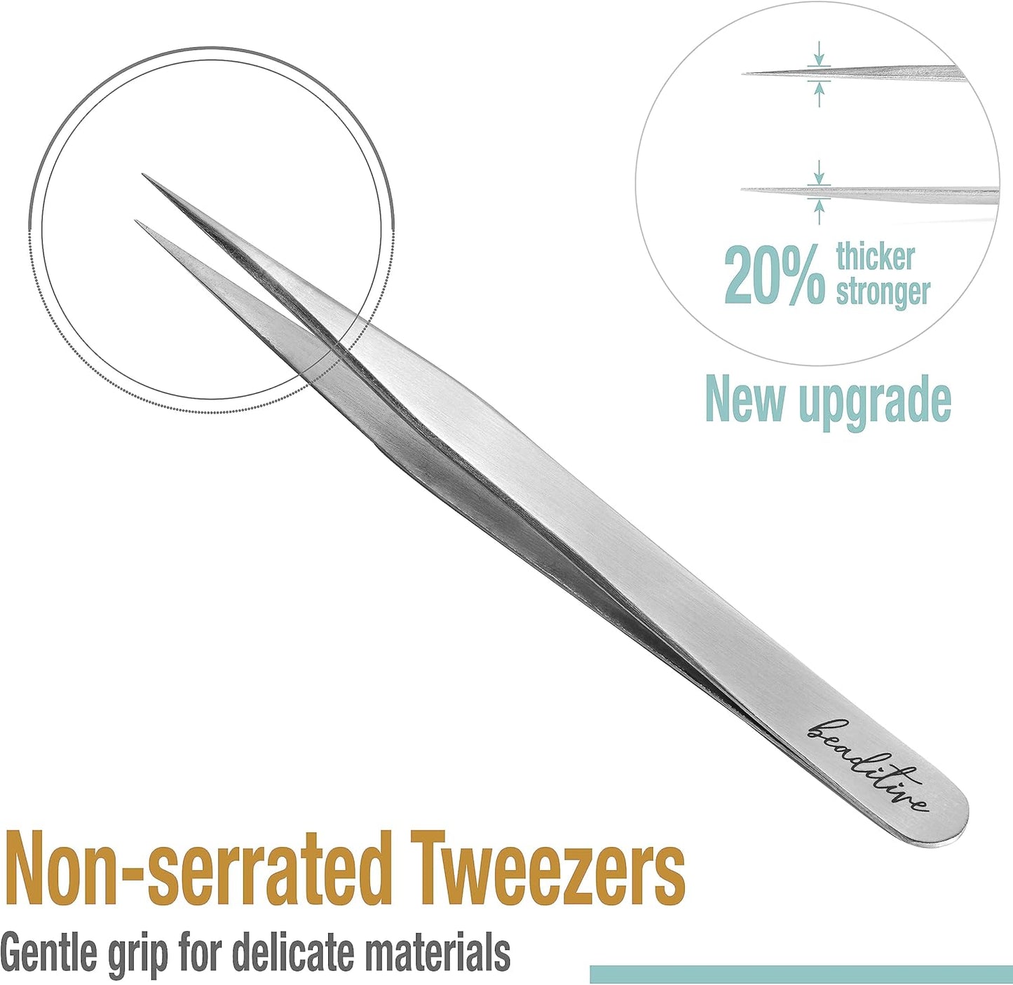 Beaditive High Precision Tweezers 3 Pack - 4.7" Craft Tweezers for Sewing, Beading & DIY Crafts - Non-Serrated Jewelry Tweezer Set with Fine Point Tips - Stainless Steel Needle Nose Hobby Tweezers