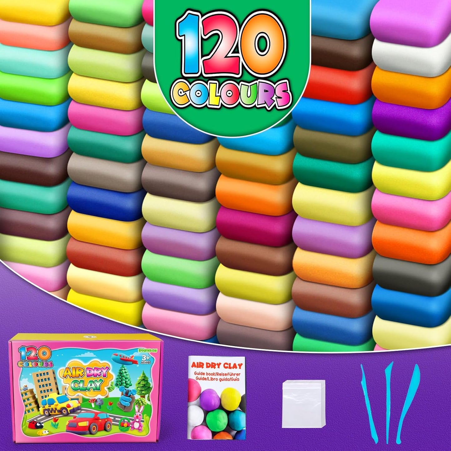 ESSENSON Air Dry Clay 120 Colors, Modeling Clay for Kids, DIY Molding Magic Clay, Gift for Kids