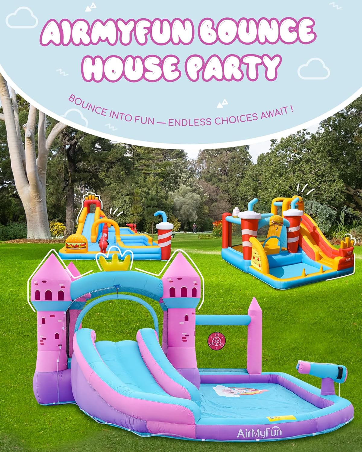 AirMyFun Pink Inflatable Waterslide, Water Bounce House for Big Kids 3-12 in The Backyard- Water Bouncy House for Wet and Dry, Splash Pool - Sturdy Outdoor Bouncer/Castle - Includes Blower& Repair Kit