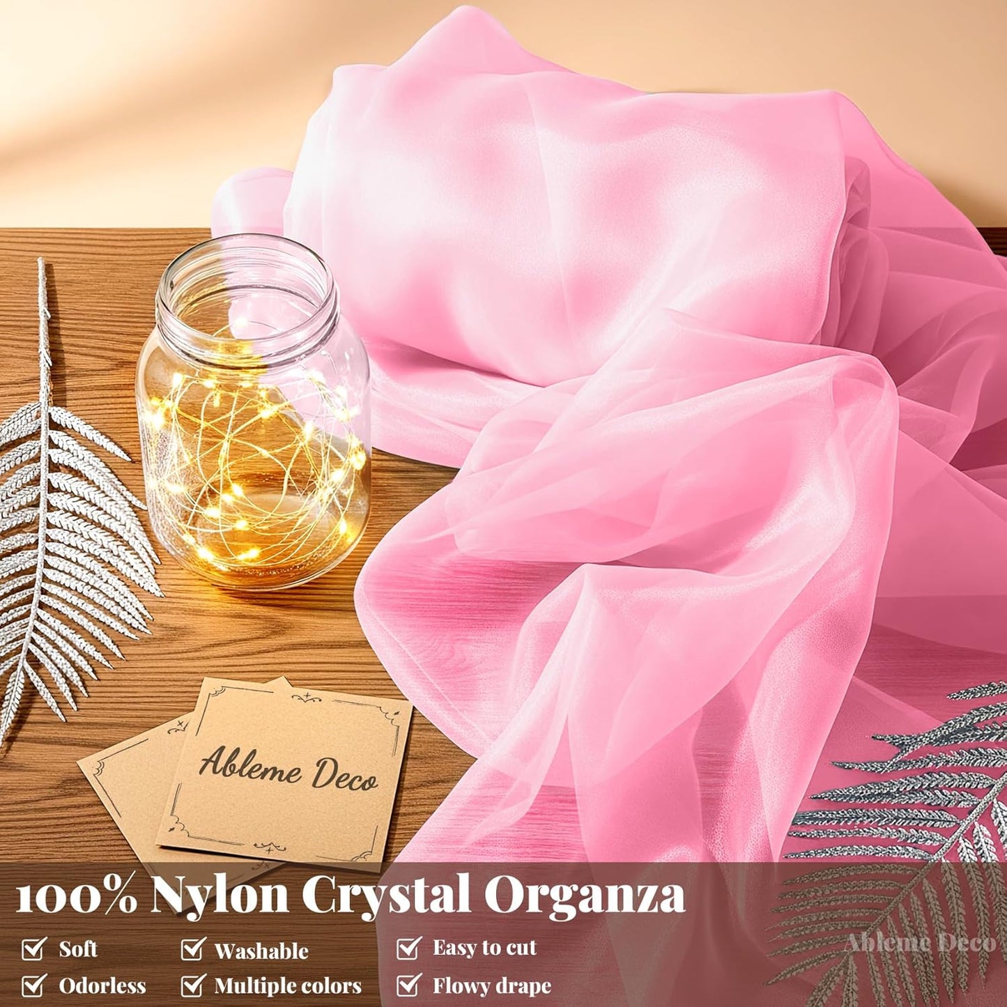 Organza Fabric by The Yard, 60 Inch Wide 3 Yards (9 ft) Long Sheer Fabric for DIY Sewing Projects Wedding Decorations Party Backdrops Curtains (Lt Pink)