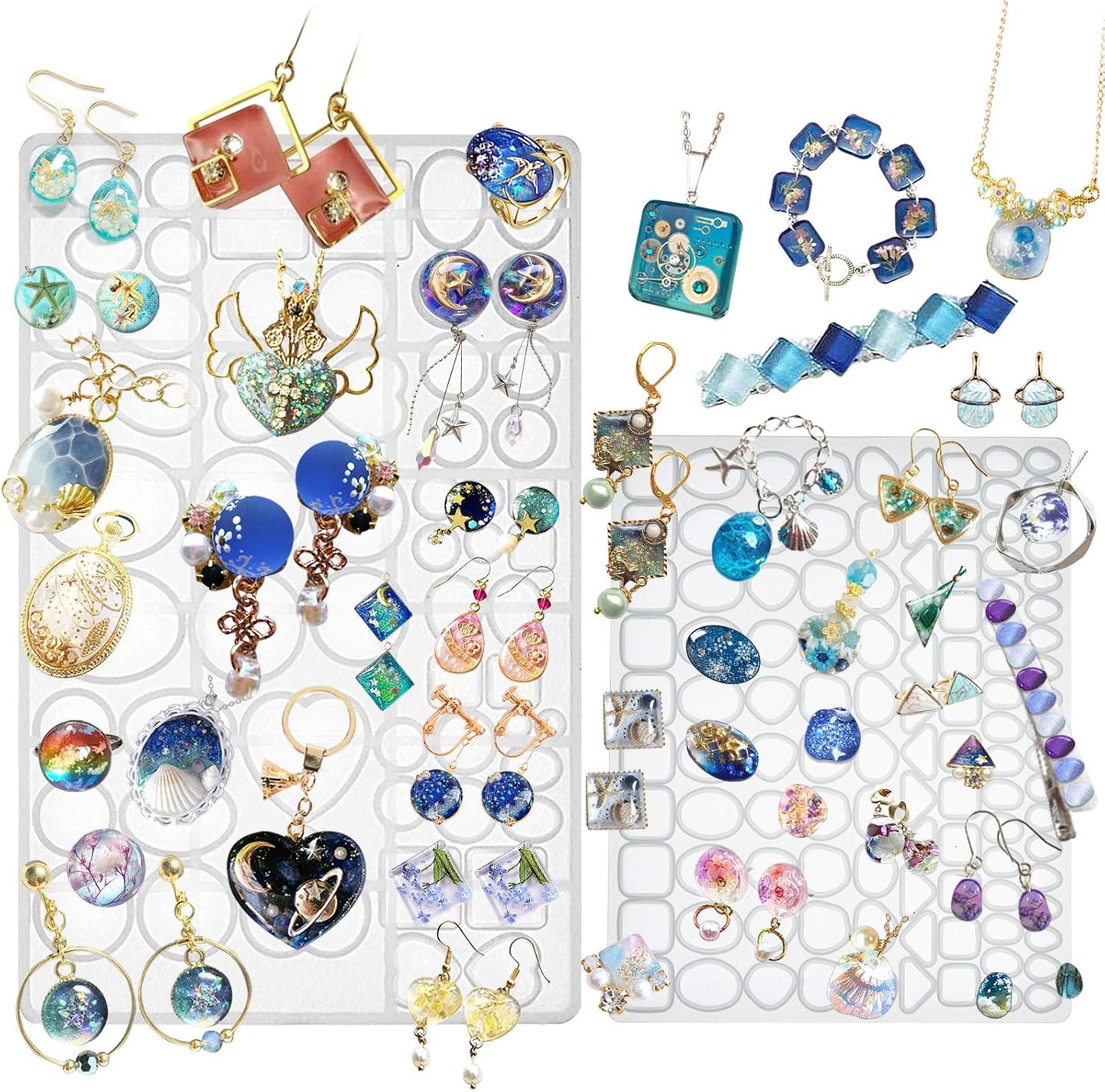 FUNSHOWCASE Cabochon Gem Silicone Mold 2 Trays for Resin Casting Jewelry Making