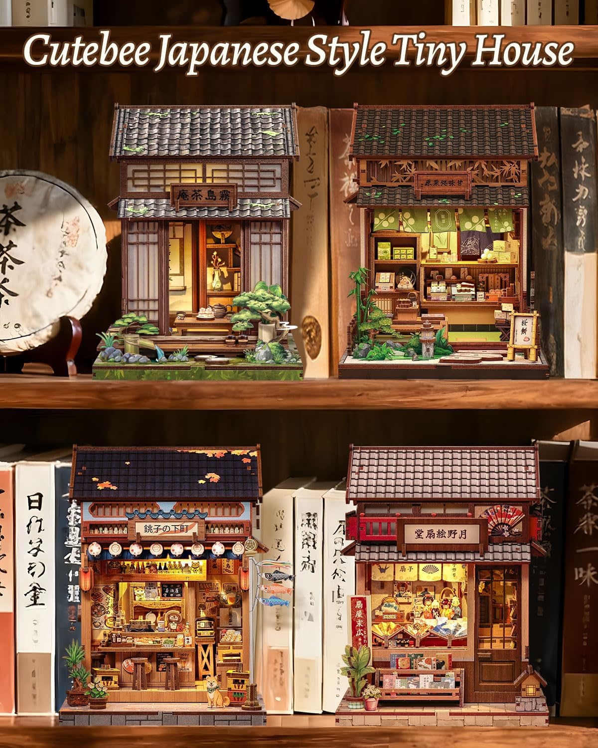 CUTEBEE Book Nook Kit - DIY Miniature House Japanese Tea House, Dollhouse Kit for Adults and Teens, Tiny House Bookshelf Decor 3D Wooden Puzzle, Gifts for Family, Friends（Kirishima Cha-an）