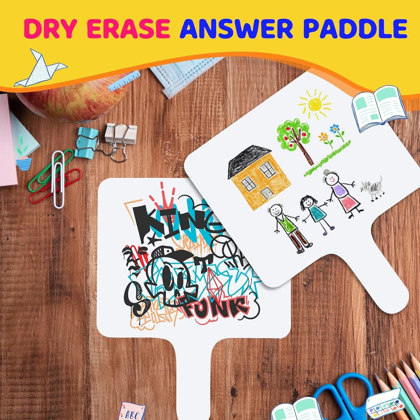 30 Pcs Dry Erase Answer Paddle 7 x 9 Inch Handheld Wooden White Board Double Sided Dry Erase Small Whiteboards for Students Classroom Games Party Auction Paddles for Bidding Meeting Voting(30)