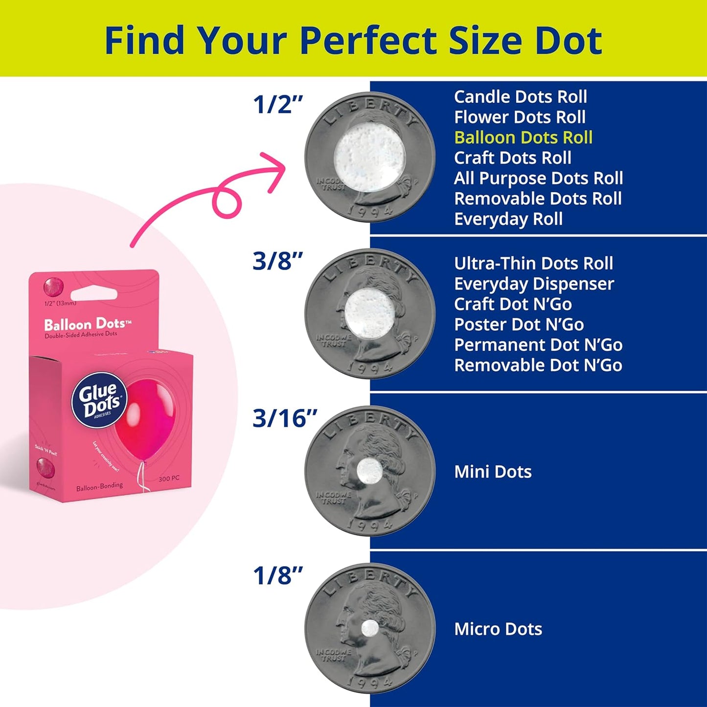 Glue Dots, Balloon Dots, Double-Sided, Permanent, 1/2", 300 Dots, DIY Balloon Arch Decoration, Glue Tape for Party Wedding Birthday, Glue Stick and Tape Alternative, Clear