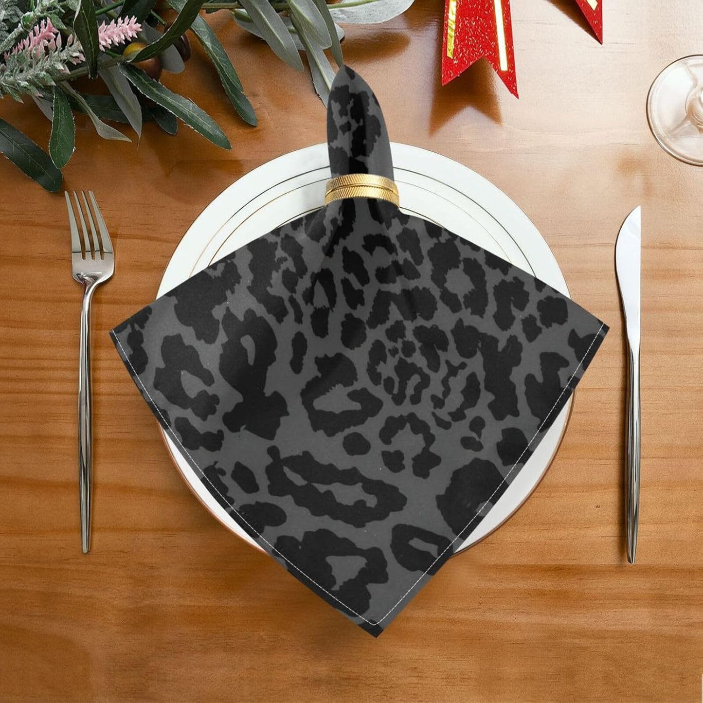 ALAZA Dark Gray Cheetah Leopard Print Cloth Napkins Set of 1, 20x20 Inch Washable and Reusable Napkin for Decoupage Dinner Party Everyday Use