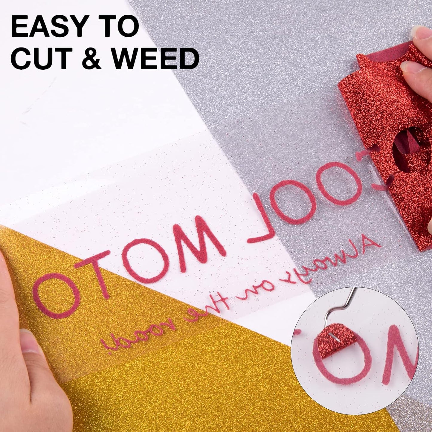 HTVRONT Red Glitter HTV Vinyl Roll - 10" x 8ft Red Glitter Iron on Vinyl for All Cutting Machine, Glitter Heat Transfer Vinyl for T Shirts - Easy to Cut & Weed & Transfer (Red Glitter)