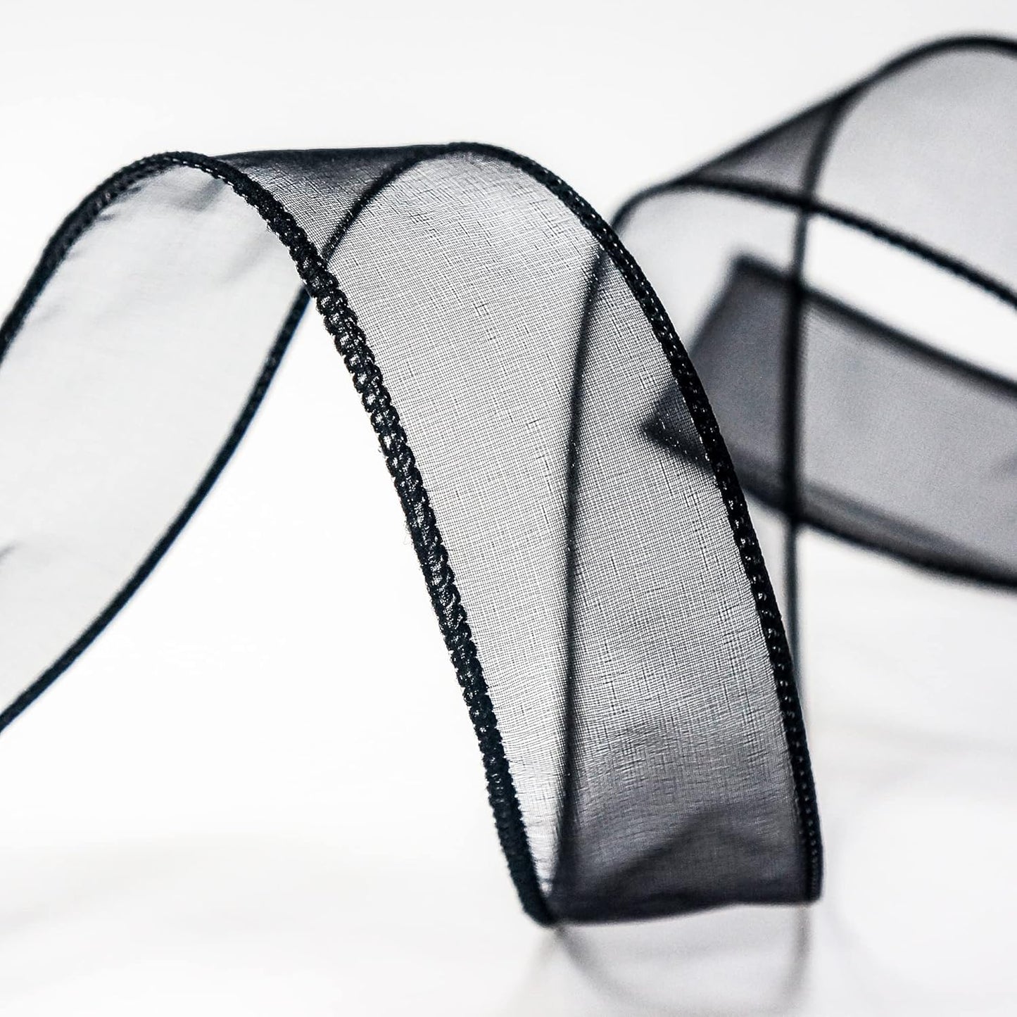 CT CRAFT LLC Sheer Organza Wired Ribbon 1.5" x 50Yards Black for Wedding Chair Bow Flora Bouquet Gift Wrapping Christmas Tree Home Decor Wreath
