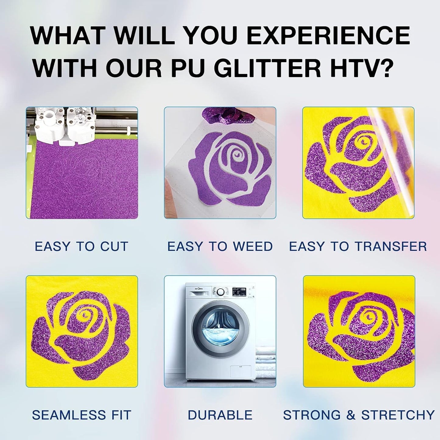 HTVRONT Rose Purple Glitter HTV Vinyl - 10" x 8ft Glitter Heat Transfer Vinyl for T Shirts, Iron on Vinyl for All Cutter Machines - Easy to Cut & Weed (Rose Purple Glitter)