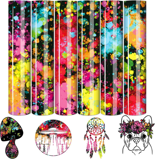 Tintnut Colorful Splash Heat Transfer Vinyl - 6 Sheets 10"x12"Watercolor HTV Patterned HTV Iron On Vinyl for T-Shirts Hats Clothes,for Cricut & Silhouette Cameo
