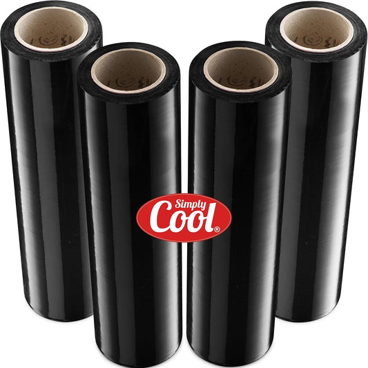 Black Industrial Strength Extra Thick 4 Pack 17.5" 1100 SqFt 80 Gauge (20 Micron) Shrink Wrap Roll for Moving, Furniture, Pallets, Packing