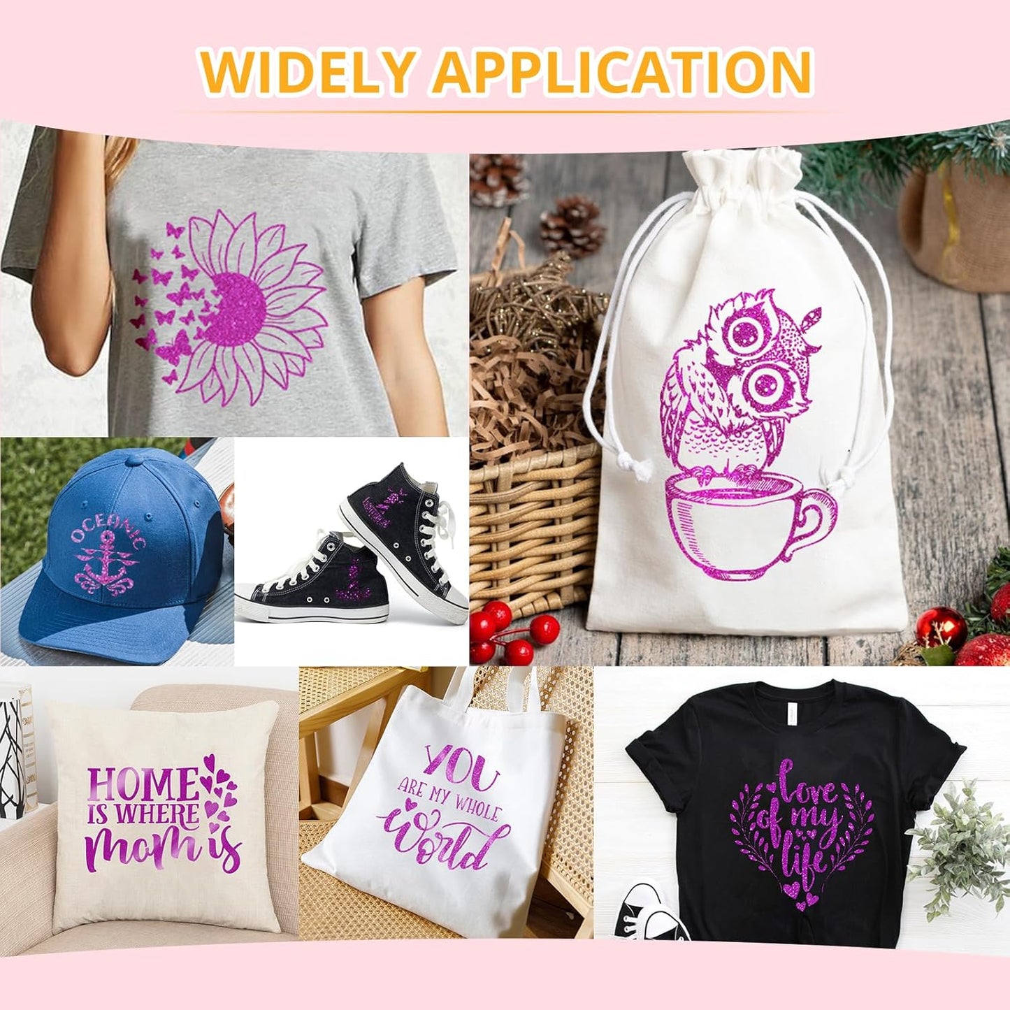 HTVRONT Purple Glitter Heat Transfer Vinyl - 10" x 5FT Glitter HTV Vinyl for T-Shirts, Iron on Vinyl for All Cutter Machines, SG-HTV-0466-E