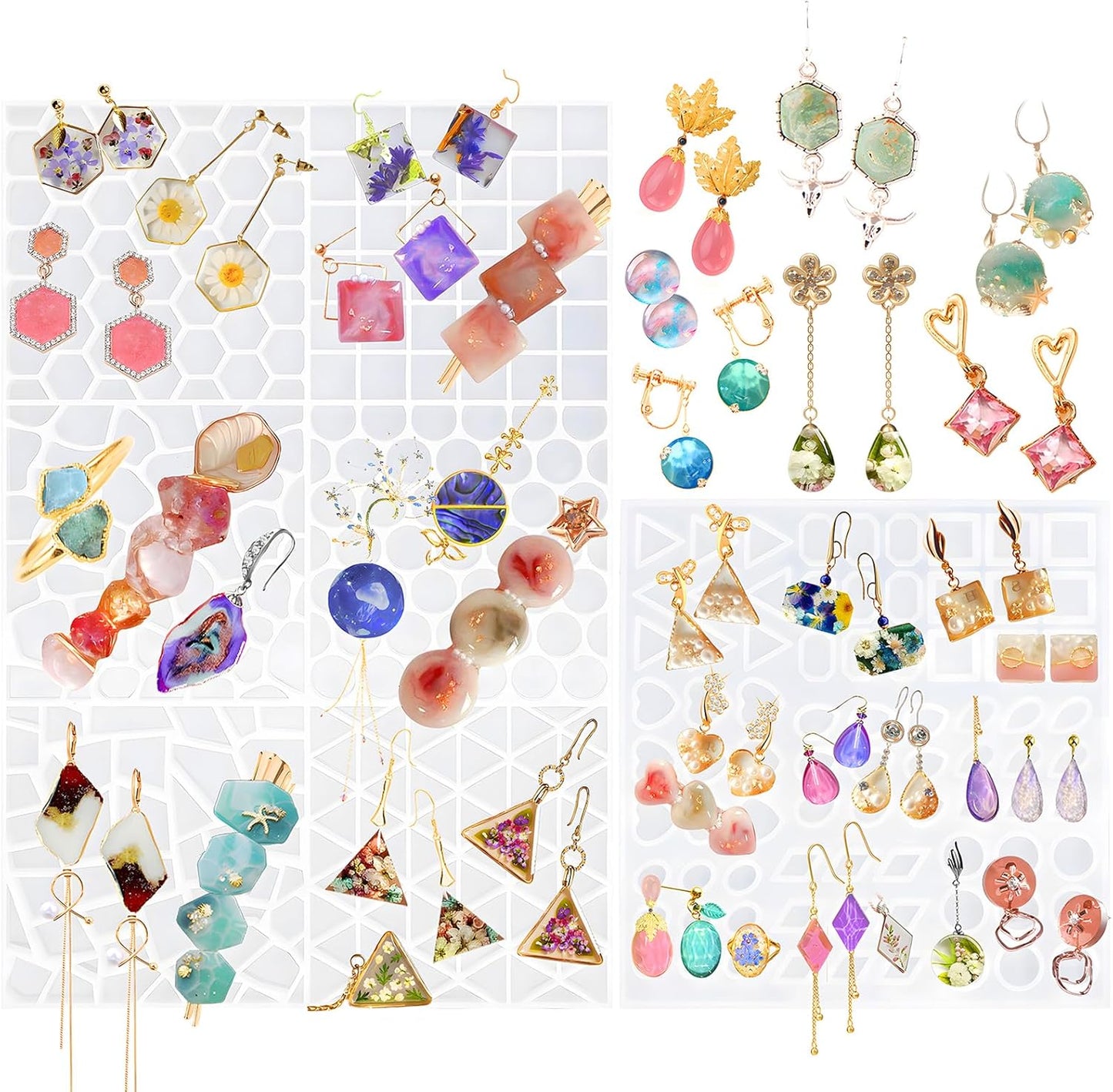 FUNSHOWCASE Cabochon Resin Mold Pack of 2 Mosaic Tile Epoxy Casting Jewelry Making