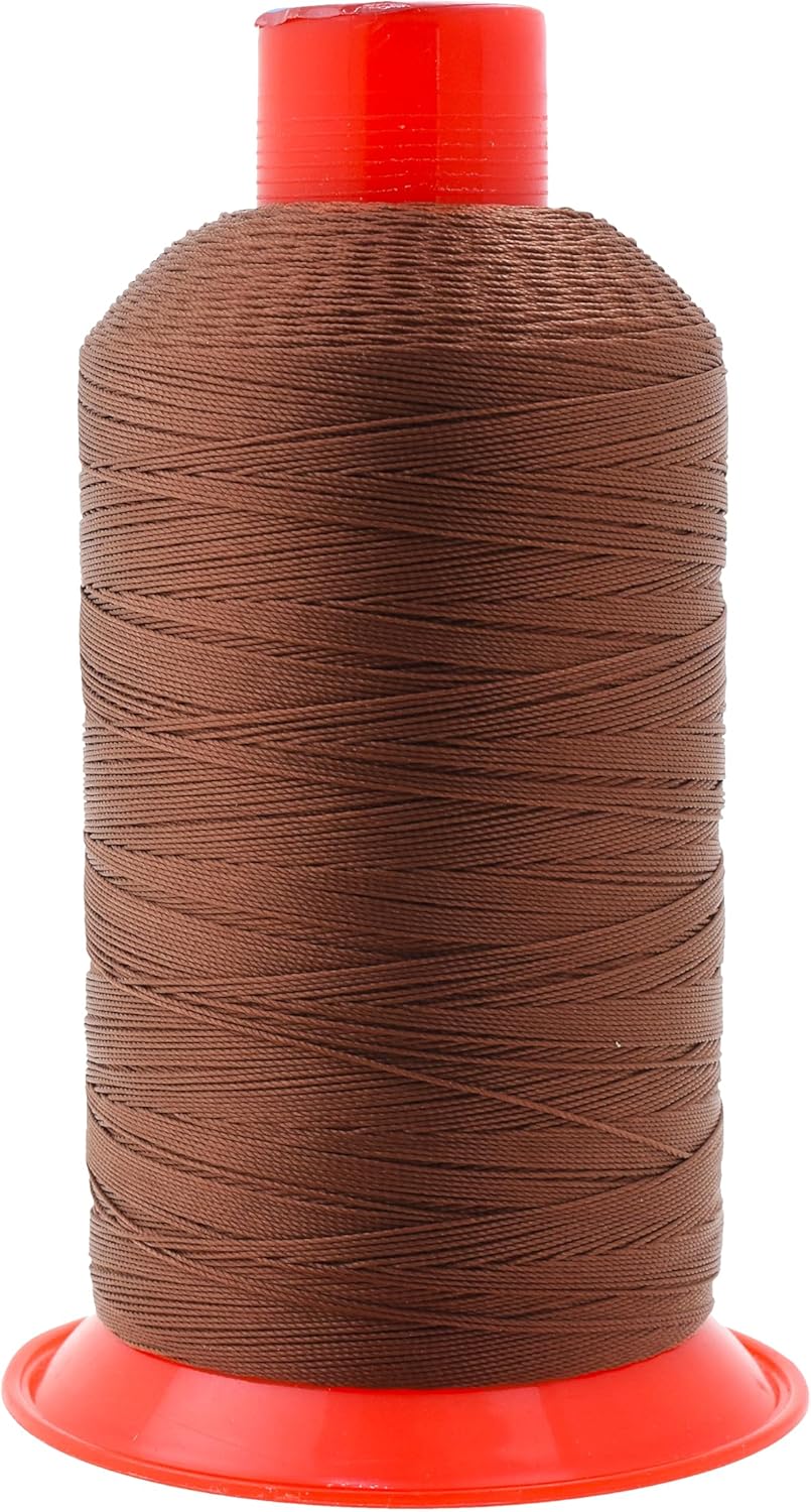 Mandala Crafts Tex 135 Bonded Nylon Thread for Sewing - 1250 YDs T135 Heavy Duty Brown Nylon Thread Upholstery Thread for Leather Jeans Weaving, T135 #138 420D/3