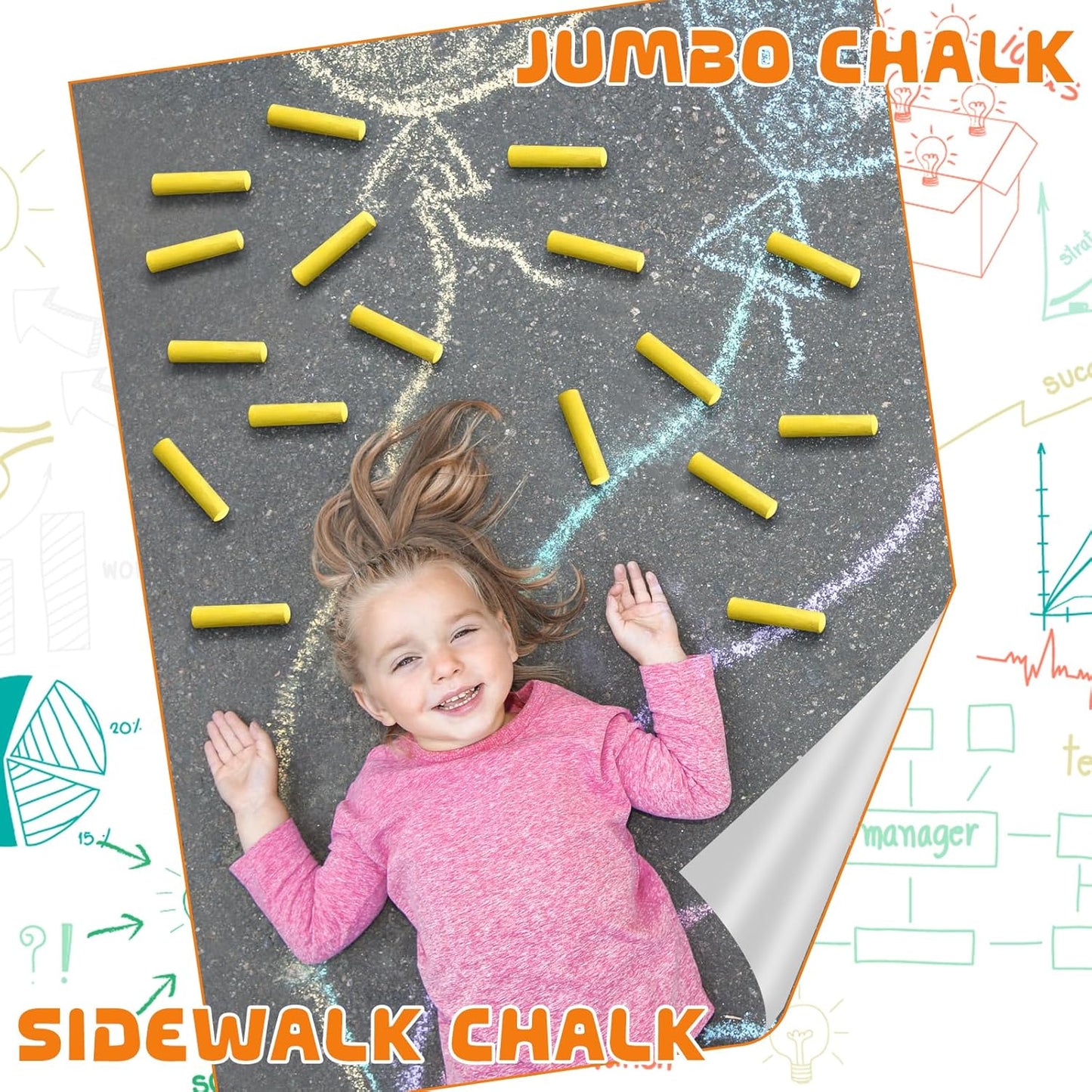 40 Pcs Sidewalk Chalks for Kids Non Toxic Jumbo Chalk for Party Gift Outdoor Art Classroom Play Painting (Yellow)