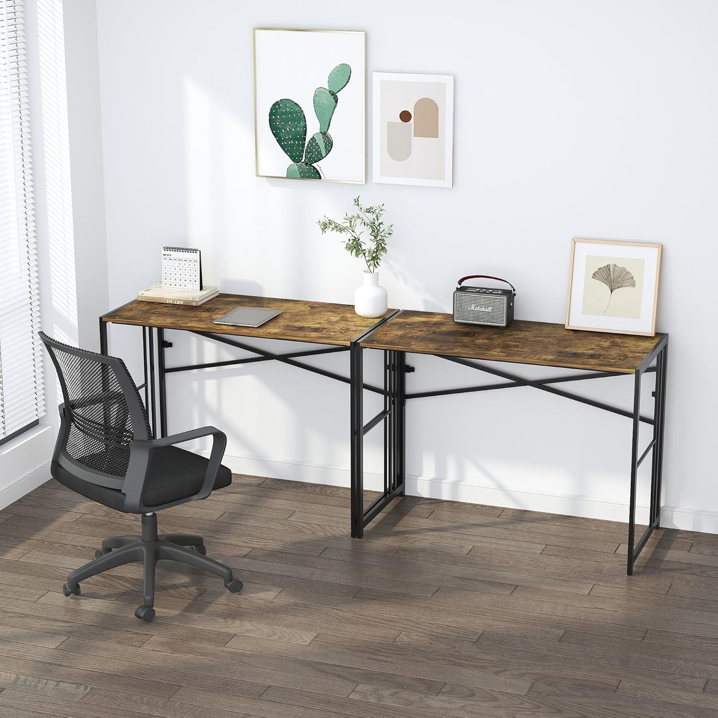 35 inch Small Folding Computer Desk, Writing Gaming Computer Desk for Small Spaces, No Assembly Required Home Office Tale, Rustic Brown