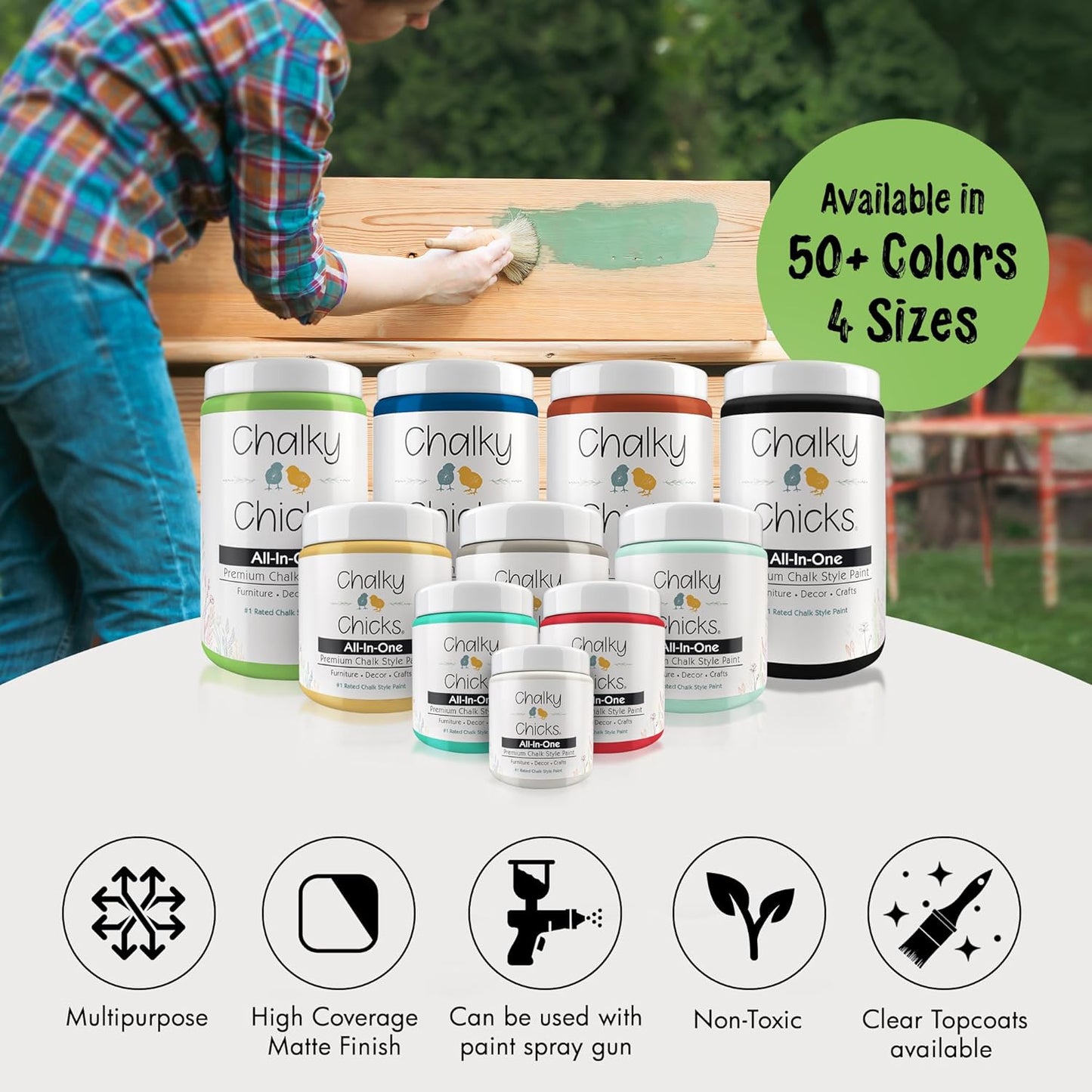 Chalky Chicks All-in-One Chalk Paint for Furniture or Cabinet - 8 Fl Oz - Matte Finish Pistachio (Lime Green) for Metal, Wood Furniture Paint - No Sanding All-in-One for Home Decor & Crafts, USA Made