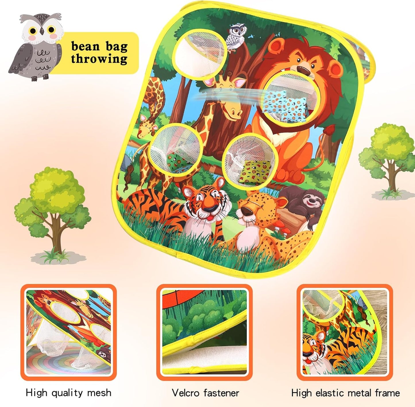 Bean Bag Toss Game for Kids/Double-Sided Foldable Cornhole Board/Backyard Beach Yard Outdoor Toys for Kids Ages 4-8/5-Second Setup/Party Supplies for Kids