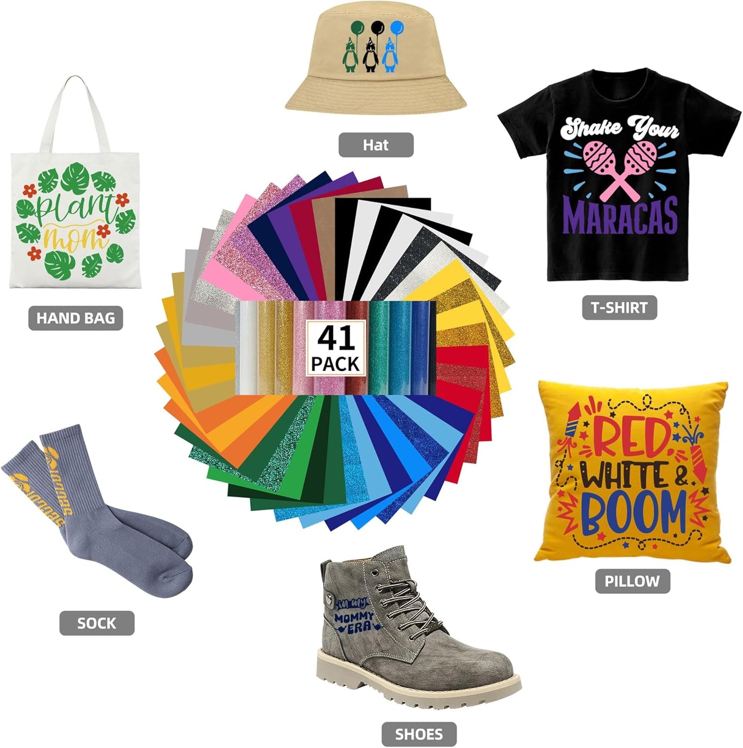 guangyintong HTV Heat Transfer Vinyl Bundle, 41 Pack 12" x 10" Iron on Vinyl for T-Shirt 31 Assorted Colors Clossy and Glitter HTV Vinyl for All Cutting Machine Easy to Cut & Weed