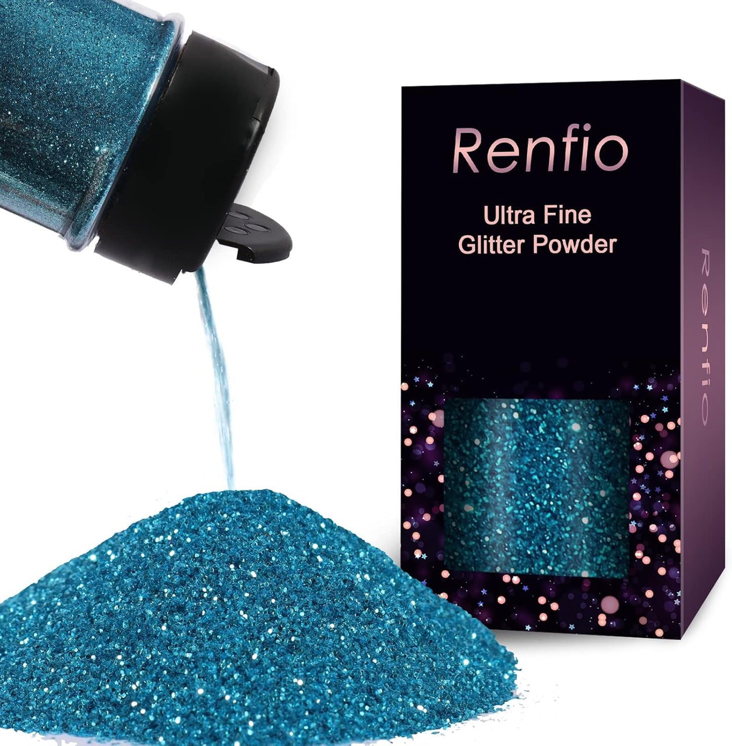 Renfio Ultra Fine Glitter Powder Metallic Resin Glitter 2.11 Oz (60g) PET Flakes Crafts Sequins 1/128" 0.008" 0.2mm Epoxy Chips Flakes for Tumblers Slime Decoration - Enamel Blue