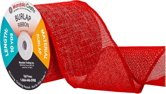 Mandala Crafts Red Burlap Ribbon 3 Inches Wide Jute Ribbons for Crafts - 20 Yds Roll Rustic Burlap Wrap Trim Ribbons for Wreaths Bows Wedding Party Decoration
