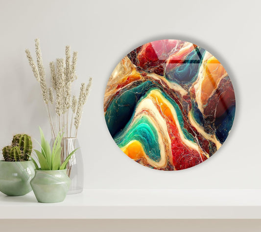 My Photostation.com 20''(50cm) Diameter Colorful Marble Swirl Round Wall Art Abstract Glass Decor with Earthy Tones & Gemstone Texture