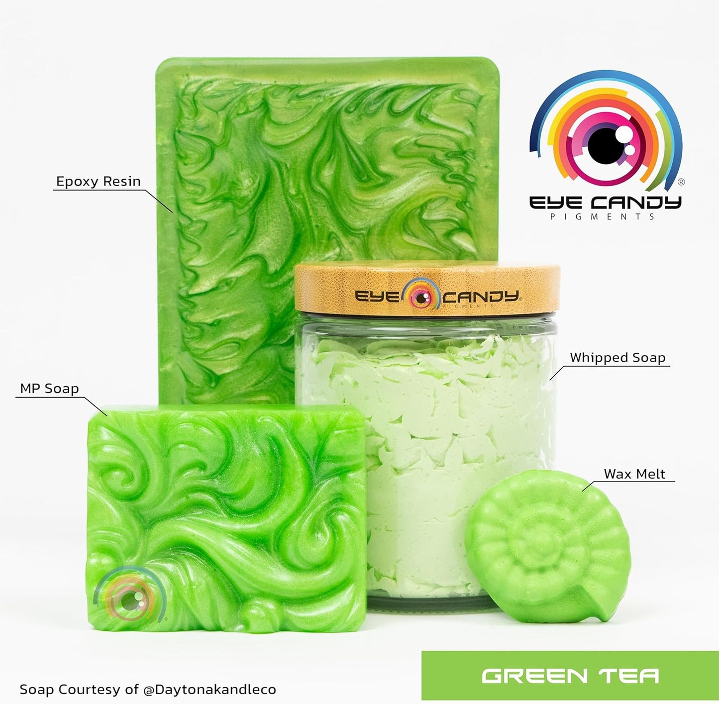 Eye Candy Pigments Premium Green Mica Powder - Green Tea (50gr) - for Epoxy, Resin, Soap, Paint, Woodworking, Acrylic Pouring, Bath Bombs, Fishing Lures - DIY Arts and Crafts Additive