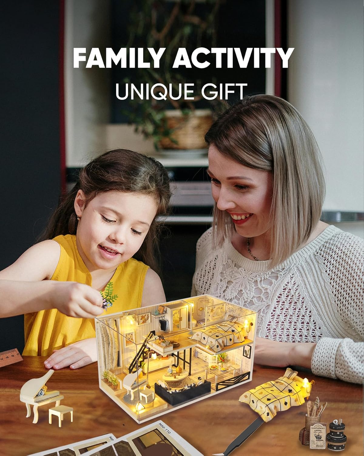 DIY Miniature House Kit, DIY Home Kit for Adults to Build, Modern Dollhouse Kit with Dust Proof & LED, Mayberry Street Miniatures, Ideal Gifts for Birthday,Valentine Christmas(Satisfied Apartment)