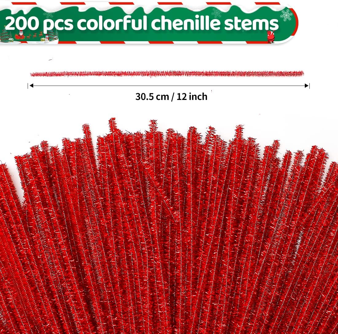 Eppingwin 200pcs Pipe Cleaners, Glitter Red Pipe Cleaners Craft Supplies,Chenille Stems for DIY Arts Crafts Project(Glitter Red)