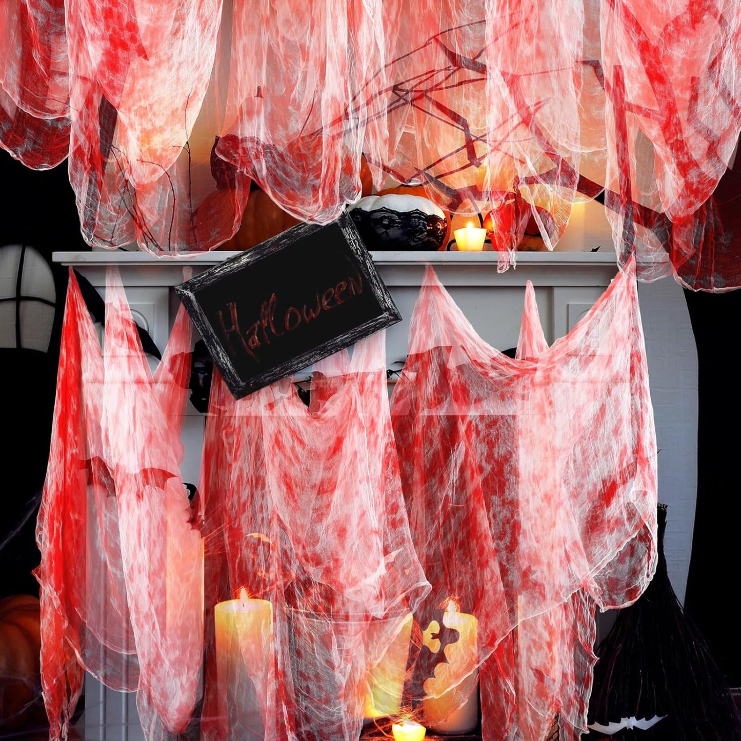 Boao Halloween Cheese cloth 70.87 x 196.85 Inch Bloody Cheesecloth Roll for Crafts Large Cotton Muslin Gauze Fabric for Halloween Outdoor & Indoor Spooky Decoration