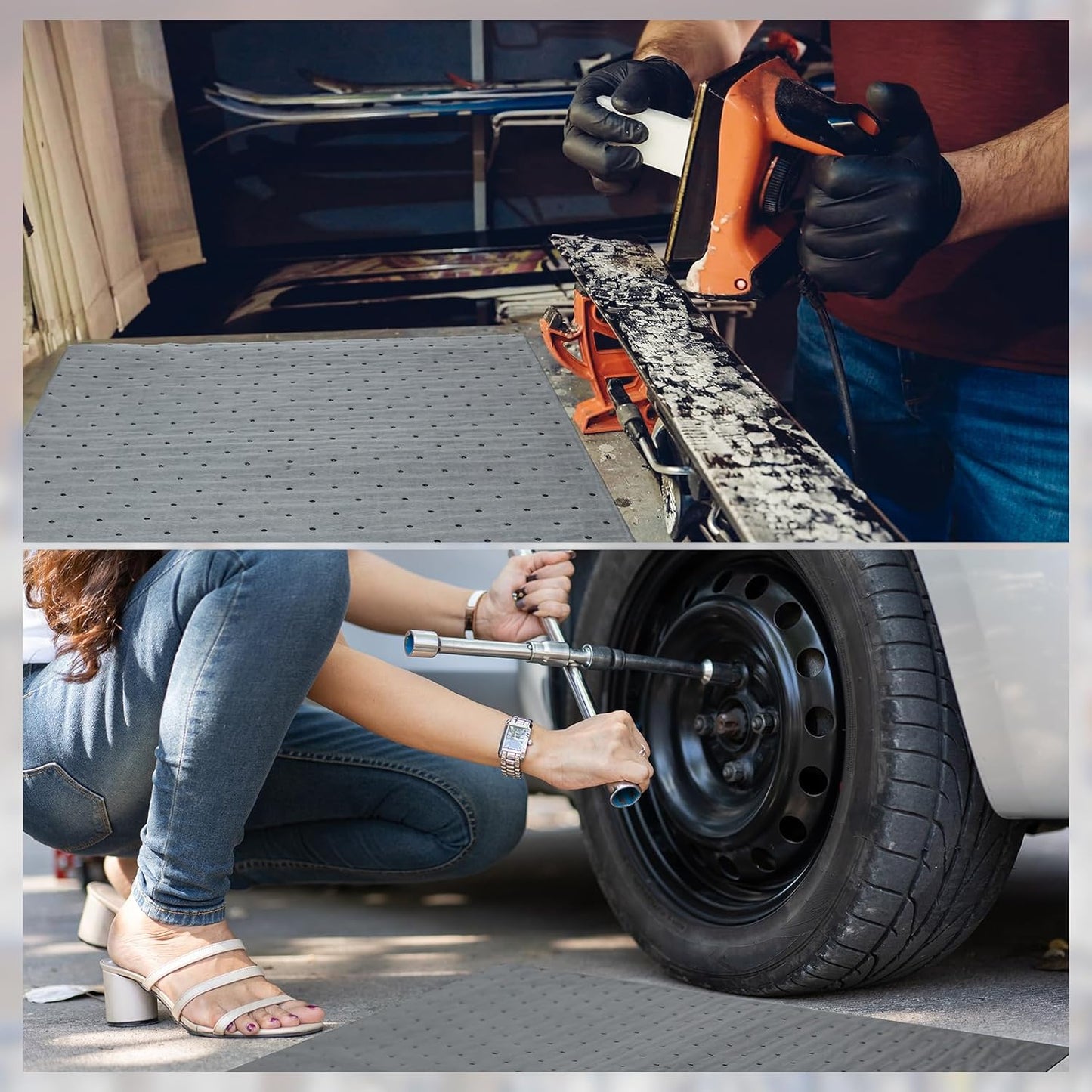 Hoolerry Oil Absorbent Pads Weight Dimpled Pad Garage Accessories Water Absorbent Mat Oil Spill Mat for Absorbing Protecting Home Garage Basement(15 x 19.7 Inch,Gray,30 Pcs)