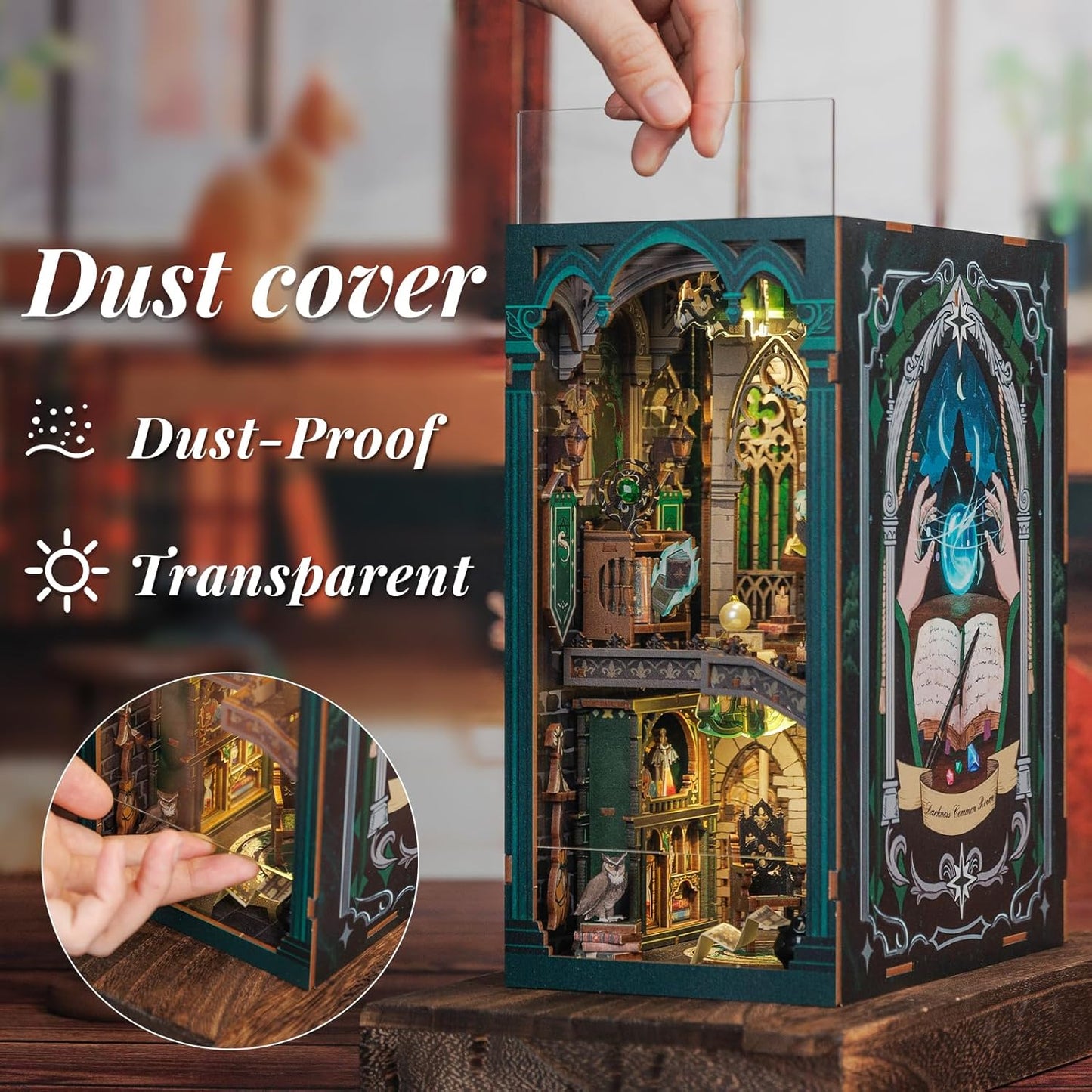 Fsolis Book Nook Kits for Adults, DIY Miniature House Kit 3D Wooden Puzzle Booknook Magic Halloween Bookshelf Nook Decorative Bookends for Women Teenagers and Book Lovers(Darkness Common Room)