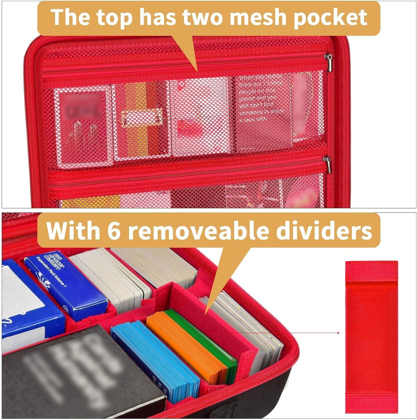 ALLPRIMO Trading Card Case Storage Box for 2700+ Cards. Deck Boxes Travel Organizer Holder Compatible with TCG/for Topps Baseball Sports/for C.A.H/for UNO/for MTG/for Yu-Gi-Oh Games -Red Zipper