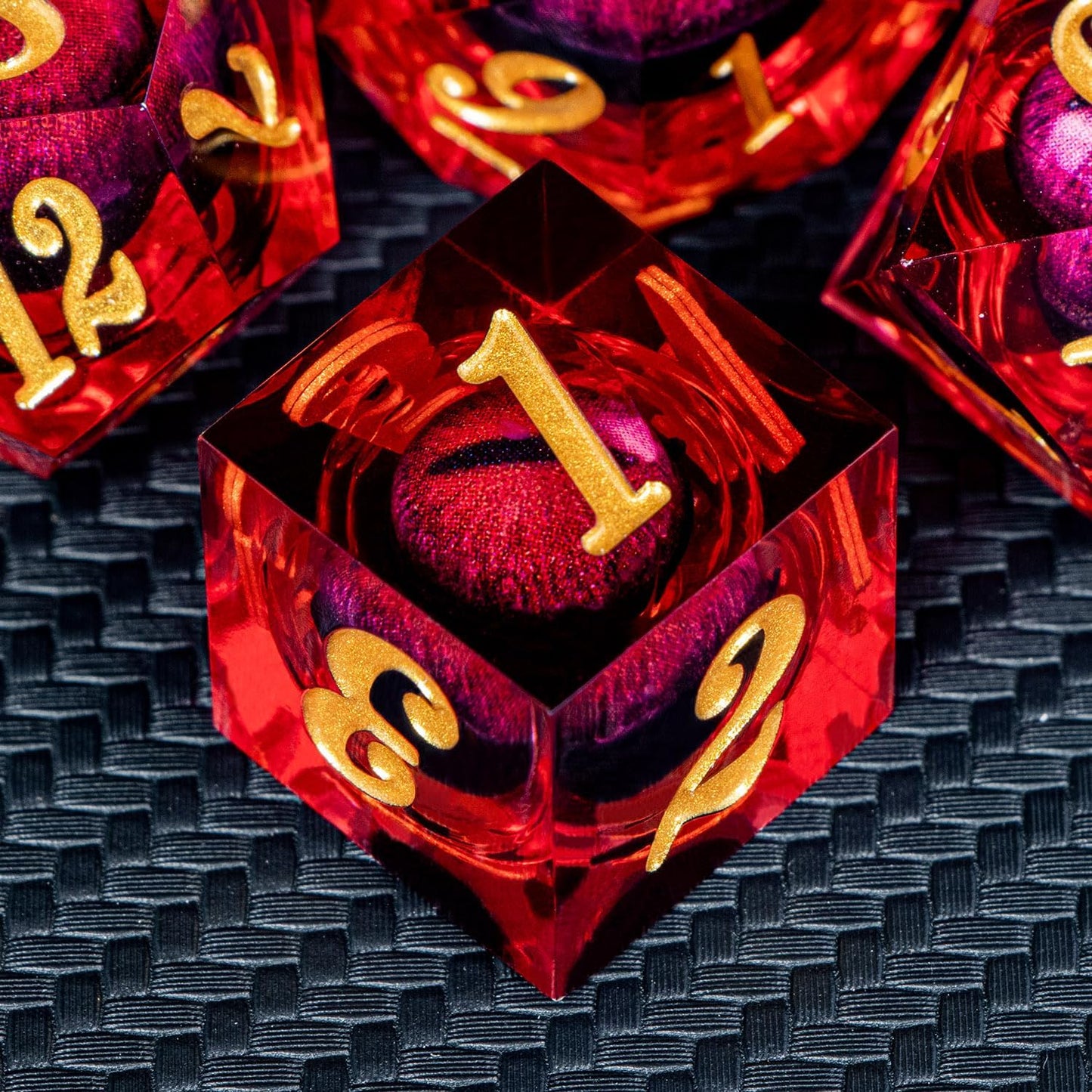 ARUOHHA DND Dragon Eye Dice Liquid Core Red Resin Sharp Edged Dice with Gift Box, Polyhedral D and D Dice Set Handmade Role Playing Game D20 D12 D10 D8 D6 D4