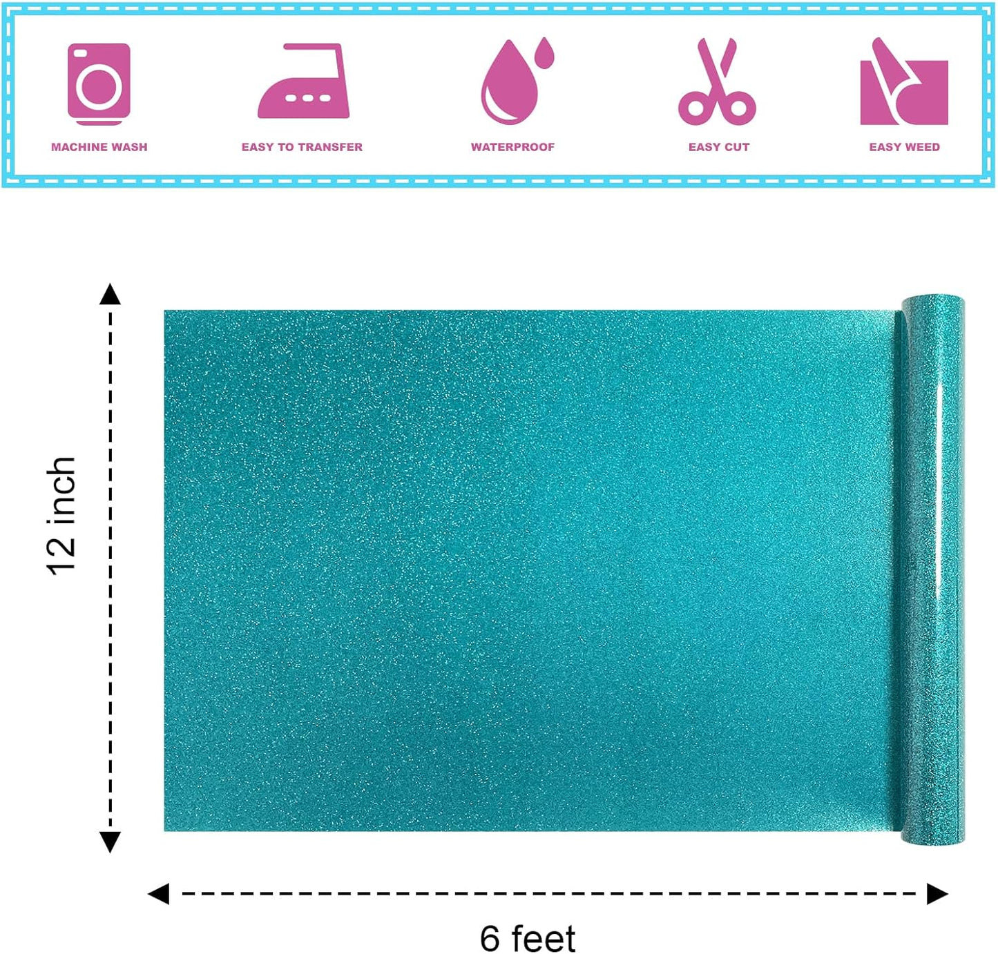 Agate Green Glitter HTV Heat Transfer Vinyl 12" x6FT Glitter Vinyl for T Shirts Easy to Cut and Weed Compatible with All Cutter Machines HTV Vinyl Iron on for Cricut (Agate Green, 12“x6FT)