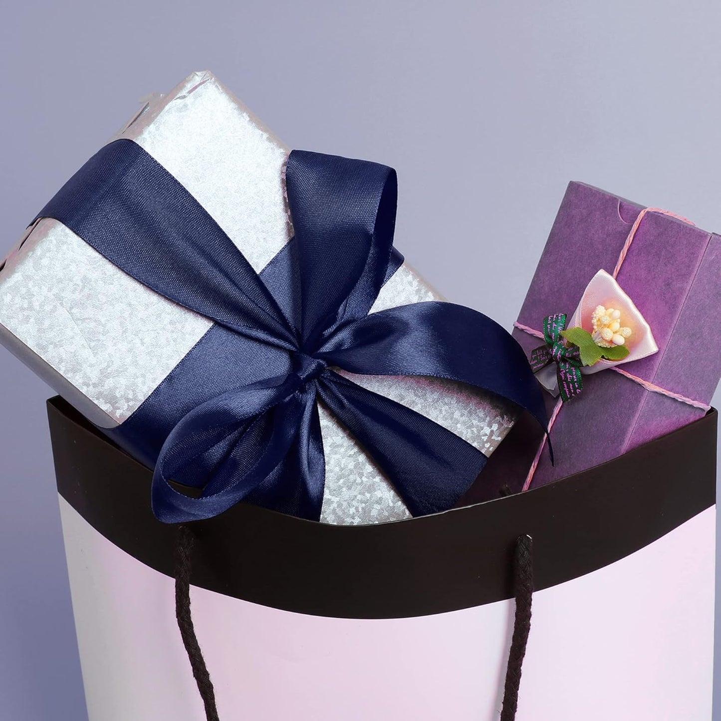 LIUYAXI Navy Blue Stain Ribbon, 2" X Continuous 50 Yards, Double Faced Fabric Ribbon Use for Bows Bouquet,Christmas Gift Wrapping,Floral Arrangement